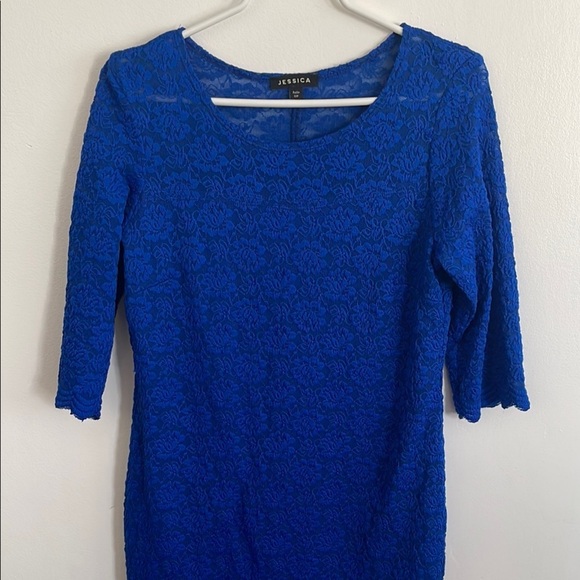 Jessica Dresses & Skirts - Jessica Blue Sheath Dress 3/4 Sleeve Scoop Neck